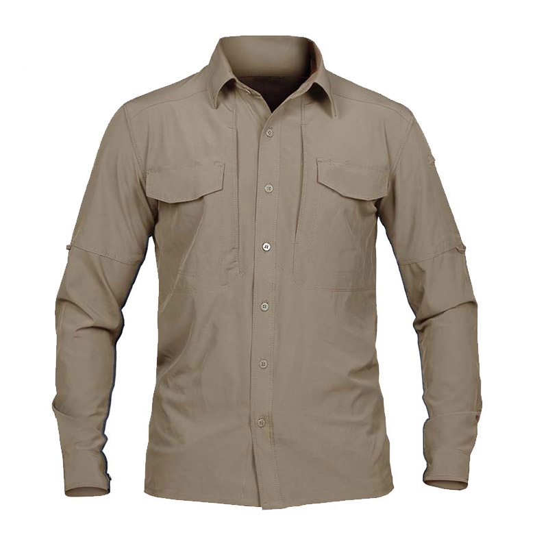 High Quality Men's Woven Fit Cargo Shirt Cotton Long Sleeve Button-Down ...